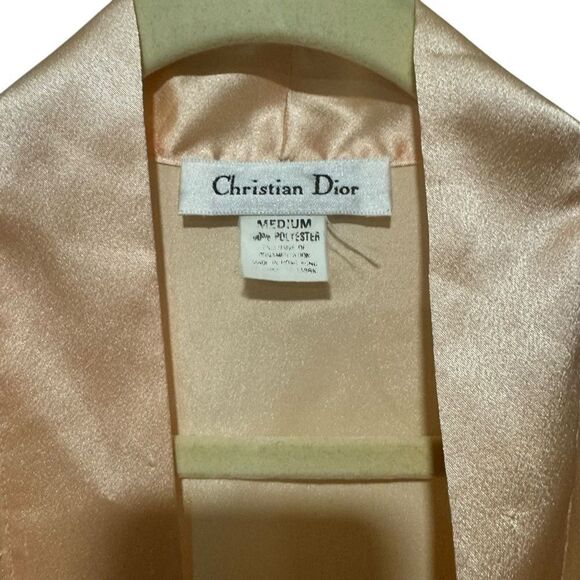 Christian Dior Vintage Elegant Peach Pink Satin Belted Short Robe - Picture 4 of 6